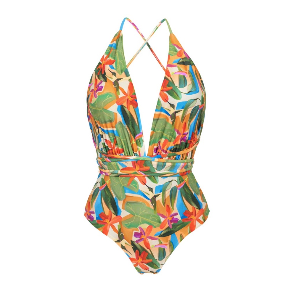 NWT Rio de Sol Tropical New Vegas colorful halter swimsuit one piece small